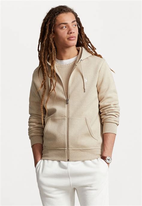 Polo Ralph Lauren Double Knit Full Zip Hoodie Zip Up Sweatshirt Sand Heathersand Zalando