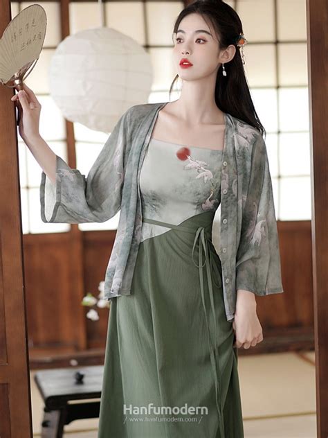 Chinese Pretty Woman Dress Modern Hanfu Green - Hanfumodern