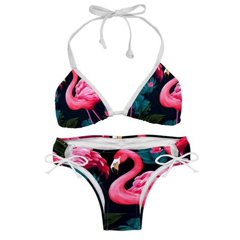 Flamingo Tropical Rainforest Detachable Sponge Adjustable Strap Bikini Set Two Pack Ideal