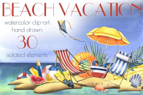 Beach Vacation Clip Art Watercolor Graphic by Natasha Chu · Creative ...