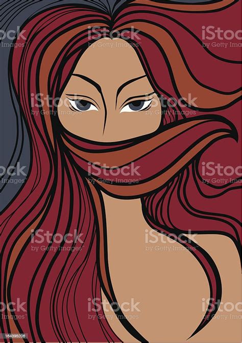 Vector Closeup Portrait Of A Girl With Beautiful Red Hair Stok Vektör