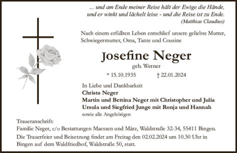 Traueranzeigen Von Josefine Neger Vrm Trauer De