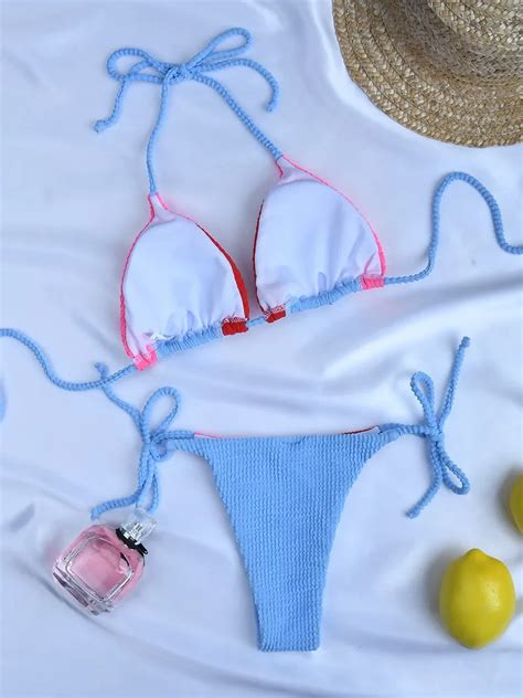 Women Sexy Mini Bikini Ribbed Micro Swimsuit Patchwork Cheeky Swimwear Sexy Girls Bathing Suit