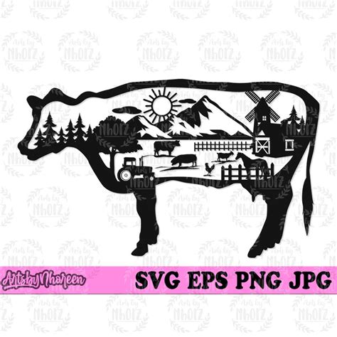 Cow Farm Scene Svg Cow Clipart Farming Shirt Png Farm Life Svg Farmer Dad T Idea Png