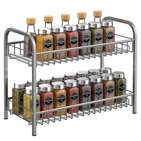 Bextsrack Spice Rack Organizer For Cabinet Countertop 2 Tier Freestanding Metal Kitchen Storage