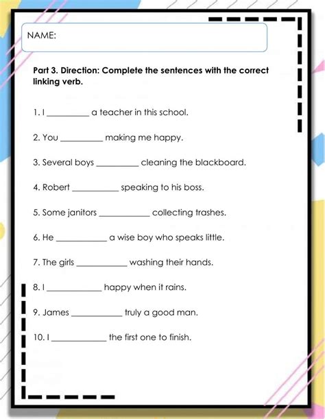 Linking Verbs Worksheets K5 Learning Worksheets Library