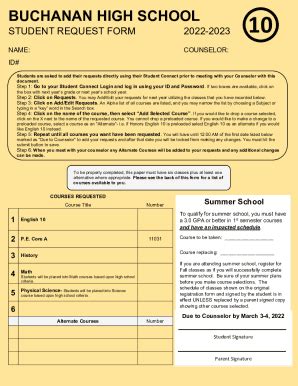 Fillable Online Course Request Form 2022 2023 Buchanan High School