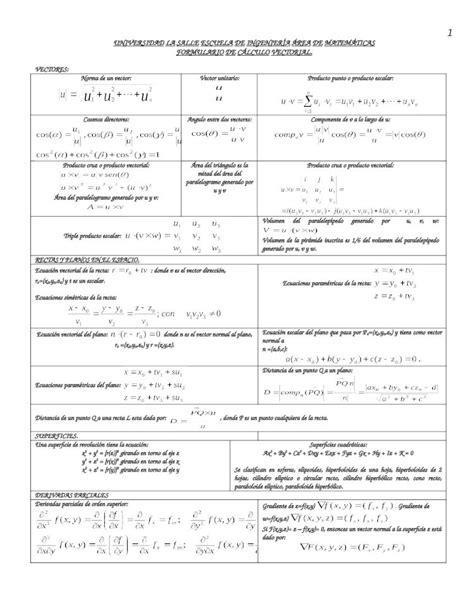 Doc Formulario De C Lculo Vectorial Dokumen Tips