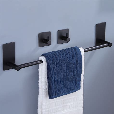 Yigii Black Towel Bar And 2pack Wall Hooks Set 16 Inch Hand Towel Holder Stainless Steel Towel