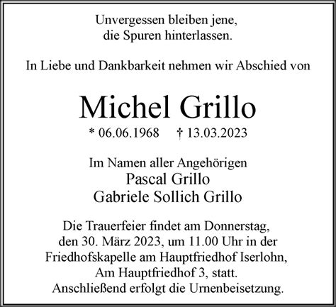 Traueranzeigen Von Michel Grillo Trauer In Nrw De