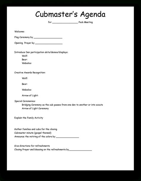 Scouting Sandpointstakecommunications Cub Scout Den Meeting Agenda