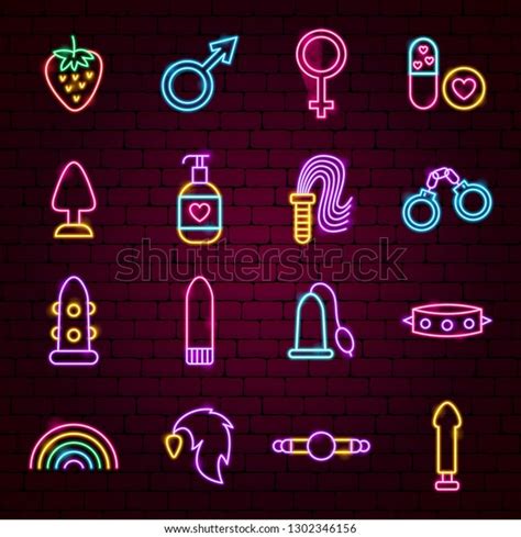 Sex Toys Neon Icons Vector Illustration Of Adult Shop Promotion