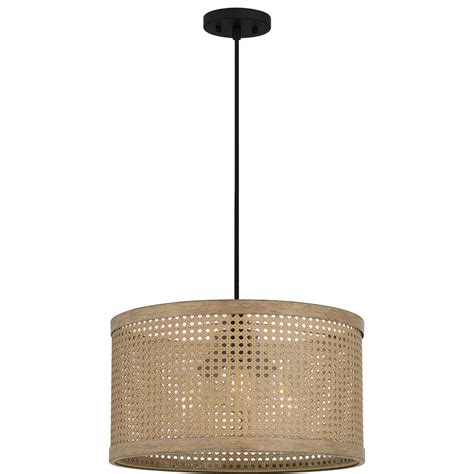 Dsi Magnolia 3 Light Matte Black Shaded Pendant Light With Natural Wood Finish Shade Hd6471a2