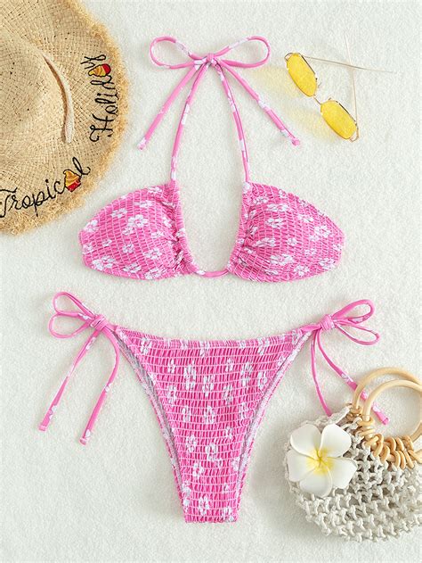 Shein Swim Mod Conjunto De Bikini Con Estampado Floral Ditsy Sujetador