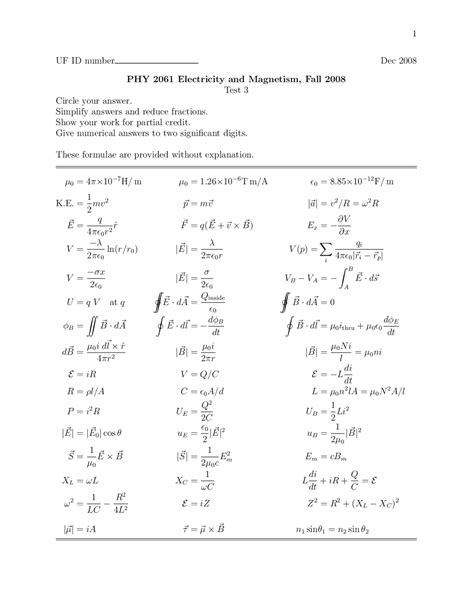 Physics Formula Sheet Grade 11