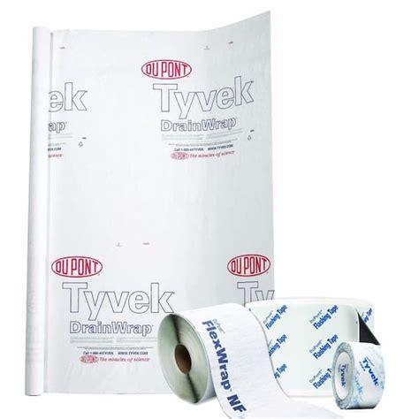 DuPont 9 ft. x 125 ft. Tyvek DrainWrap with Tyvek Flashing Tape, Tyvek Tape and FlexWrap Kit ...