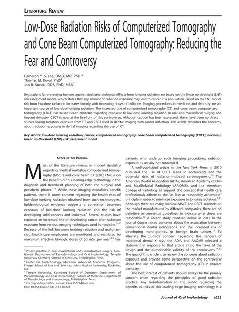 PDF Low Dose Radiation Risks Of Computerized Tomography And Cone Beam