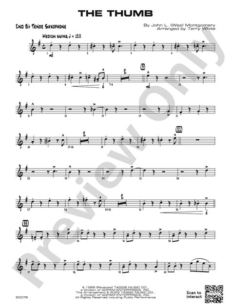 The Thumb 2nd B Flat Tenor Saxophone 2nd B Flat Tenor Saxophone Part Digital Sheet Music