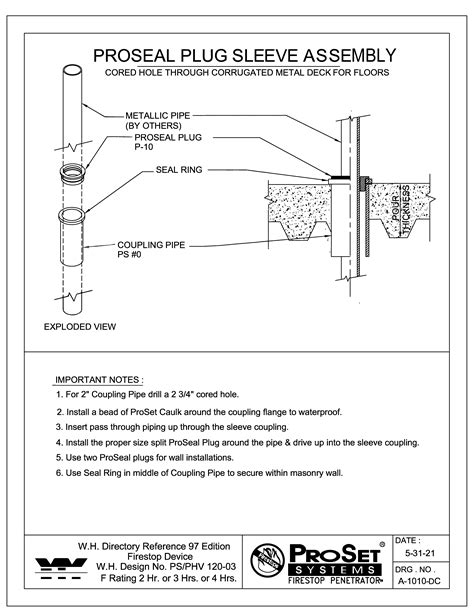 A 1010 DC ProSeal Plug Sleeve Assembly Cored Hole Thru Corrugated