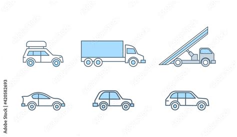 Vehicles Vector Flat Line Illustration Isolated On White Background