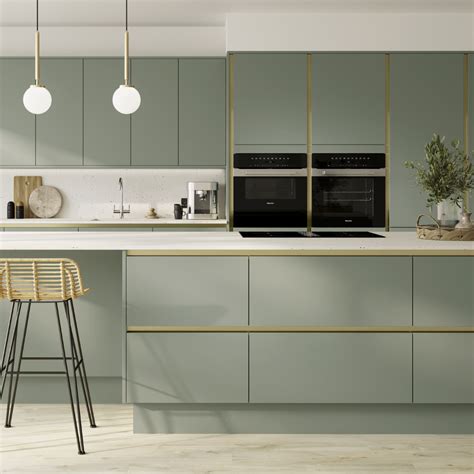 Howdens Hockley Super Matt Reed Green Handleless Kitchen Handleless