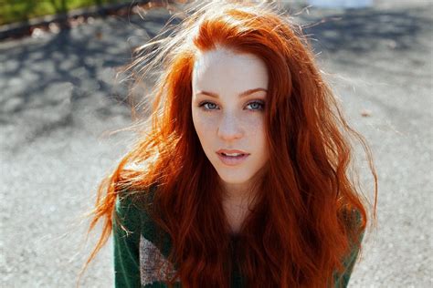 Redhead Face Women Outdoors Blue Eyes Looking At Viewer Long Hair