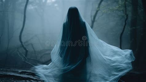 A Woman In A Blue Dress Standing In The Woods Stock Illustration