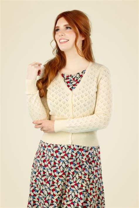 King Louie Cardigan Heart Ajour Années 40 en Crème Acheter chez