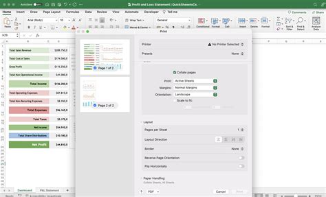 Profit and Loss Statement Excel Template Financial Spreadsheet Annual Profit & Loss Statement ...