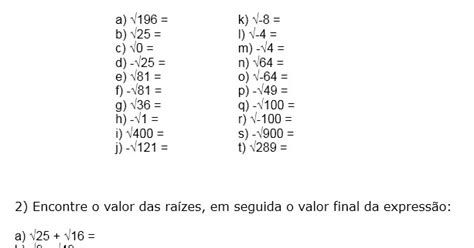 Minha Lição Atividades Para Fazer Lista 2 Radiciação