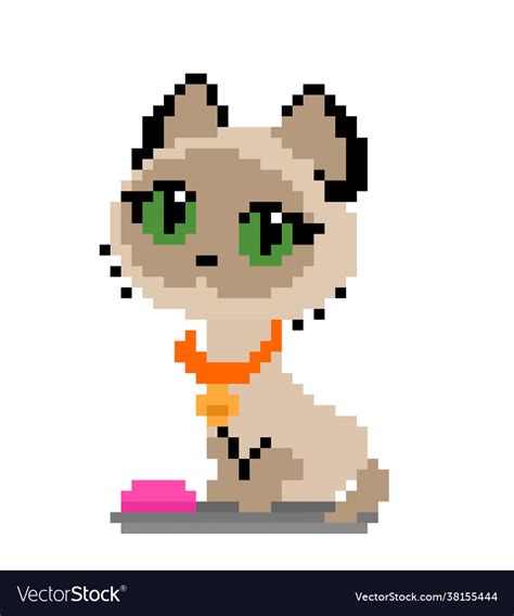 Pixel siamese cat image for game assets Royalty Free Vector