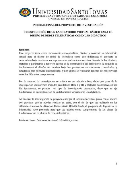 Pdf Informe Final Del Proyecto De Investigaci N Pdfslide Net