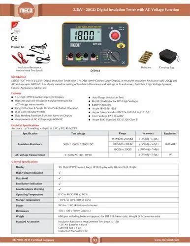 Meco Dit 918 Digital Insulation Tester For Industrial At Rs 4450 Piece