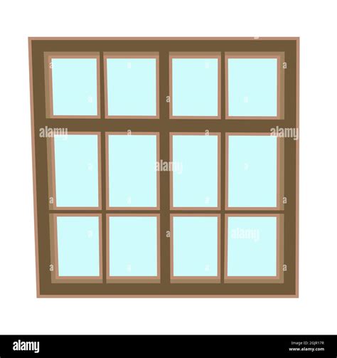 Window is rectangular. Simple and flat style. Blue glass. Day. Cartoon ...