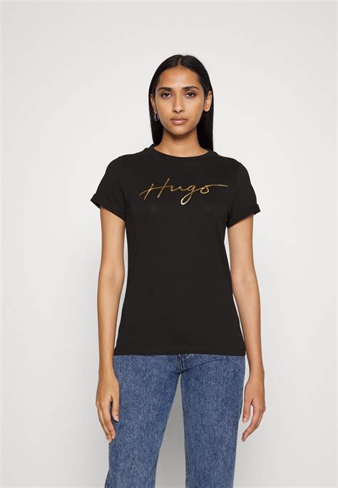 Hugo Slim Tee T Shirts Med Print Black Svart Zalando No