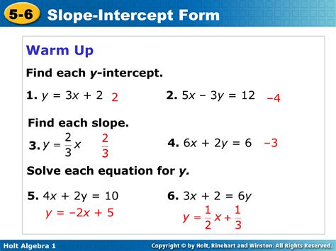 Chapter 5 Slope Intercept Form Ppt