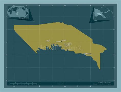 Gulf Papua New Guinea Solid Labelled Points Of Cities Stock