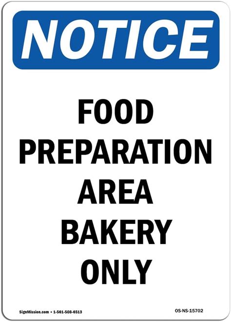 Amazon OSHA Notice Sign Notice Food Preparation Area Bakery