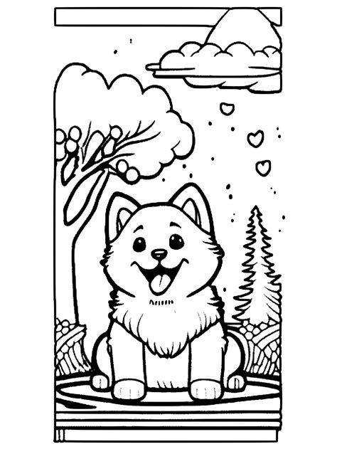 Happy Samoyed Puppy In The Park Coloring Page · Creative Fabrica