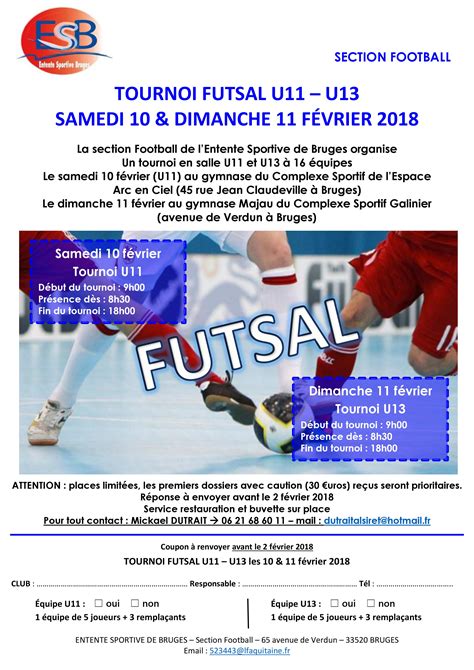 Actualité TOURNOI FUTSAL U11 U13 10 11 club Football