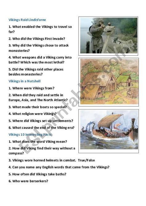 Vikings: History and Facts Video Questions - ESL worksheet by richardtucker