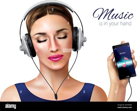 Headphones Earphones Realistic Conceptual Composition With Female Human