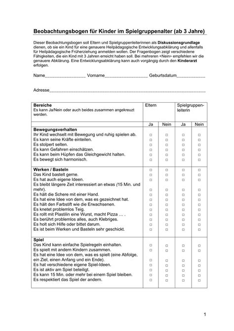 Beobachtungsbogen Kinder 3-6 Jahre
