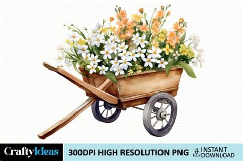 Watercolor Spring Wheelbarrow Cliparts Graphic By Craftyideas