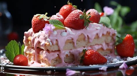 Premium AI Image Piece Of Cake With Strawberry