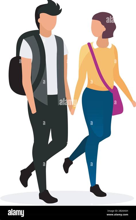 University Students In Love Flat Vector Illustration Teenage Schoolboy