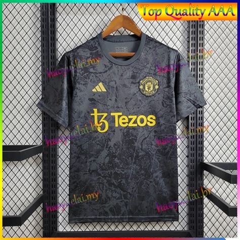 Hitam Jersey Bola เกรด Ori Manchester United MU การฝกอบรม Prematch หน