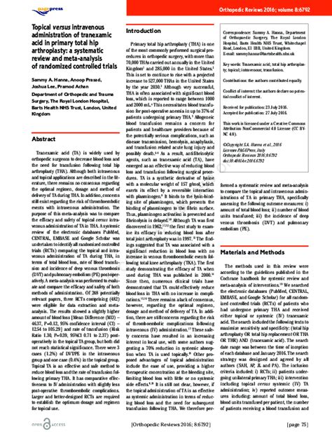 Pdf Topical Versus Intravenous Administration Of Tranexamic Acid In