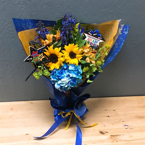 Blue And Gold Wrapped Bouquet In San Jose Ca La Floriya