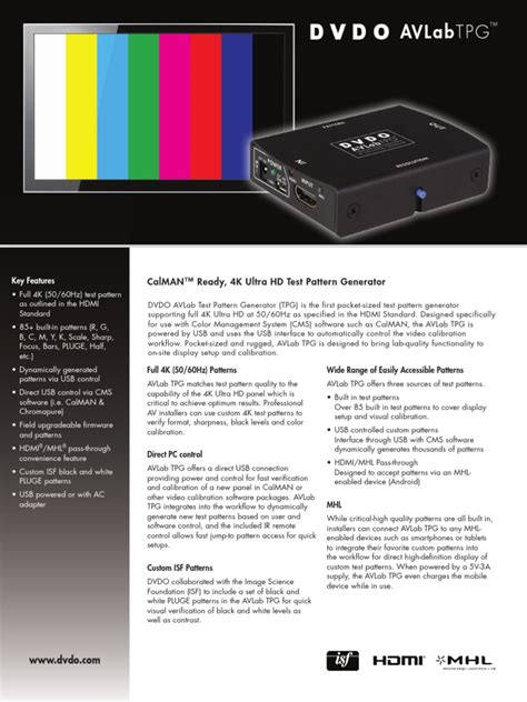 Avlabtpg Calman™ Ready 4k Ultra Hd Test Pattern Generator Pdf